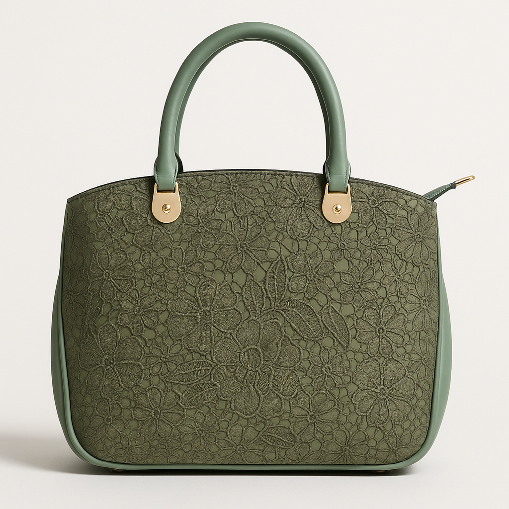 Elegant Mint Green Lace Leather Handbag