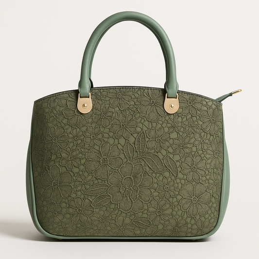 Elegant Mint Green Lace Leather Handbag