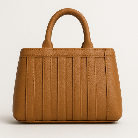 Braided Tan Textured Handbag with Pom Charm